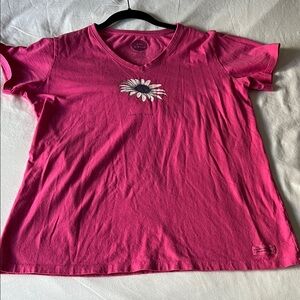 Life Is Good Pink Short  Tee with Daisy Design Size L